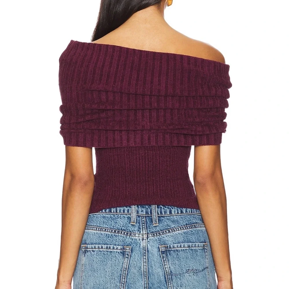 Revolve Lovers + Friends Gerda Off-Shoulder Burgundy Sweater - Picture 3 of 6